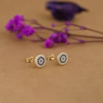 Evil Eye Stud Earrings 8mm 10k Gold