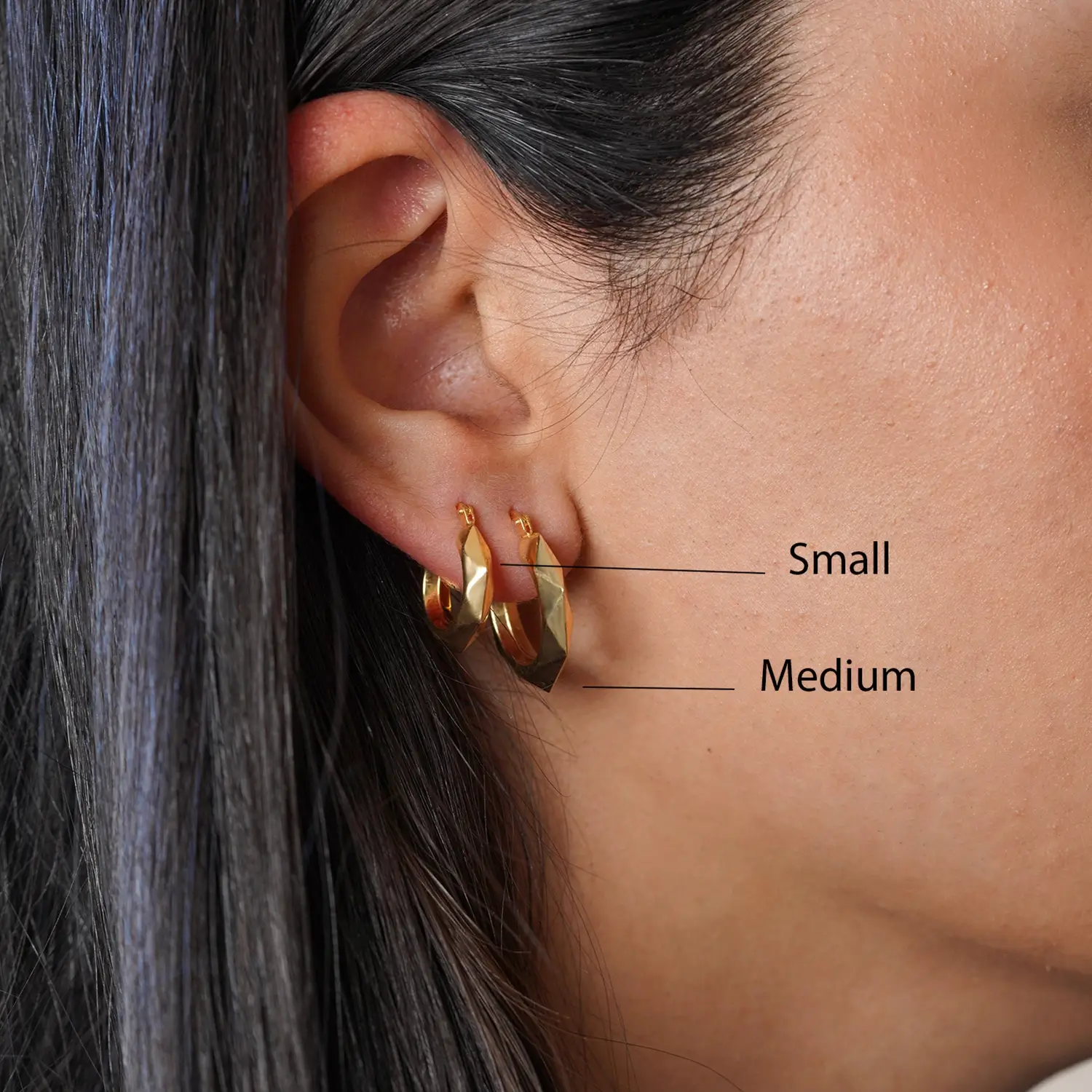 Geometric Hoop Earrings 16 and 20mm 10K Gold 2 1