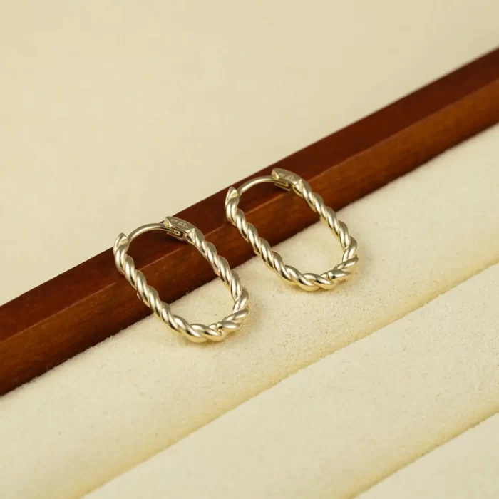 Rectangular Twisted Hoop Earrings 15mm and 18mm 10K Gold 6