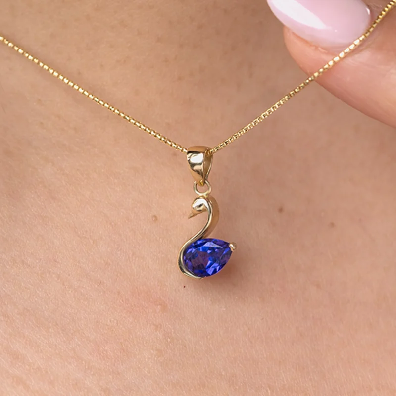 Amethyst Swan Necklace 12x8mm 10K Gold 16N