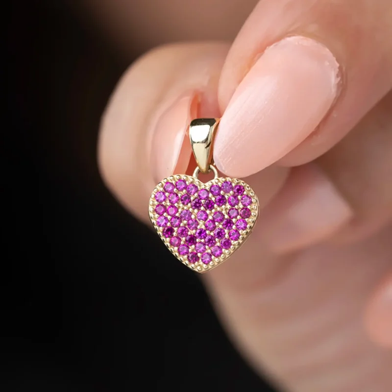 Pave Ruby Heart Necklace 10x11mm 10K Gold 20N