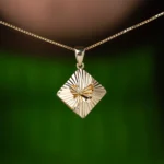 Butterfly Sunbeam Square Necklace 15x15mm 10K Gold