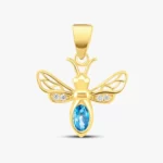 Blue Topaz Bee Necklace 14x15mm 14K Gold