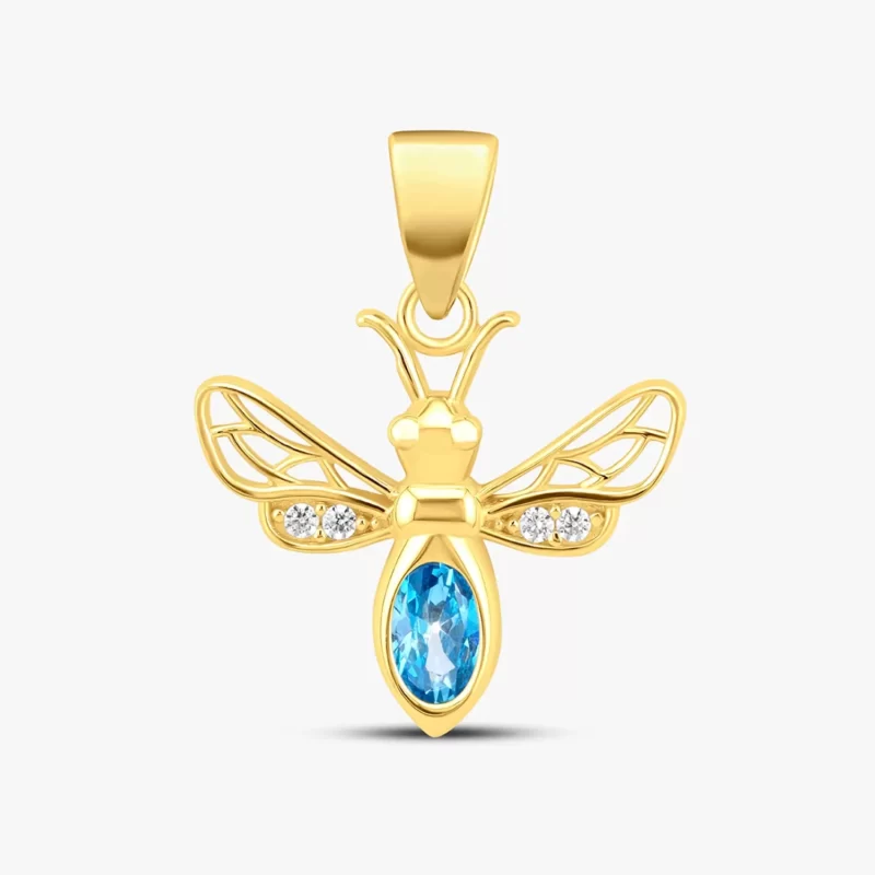 Blue Topaz Bee Necklace 14x15mm 14K Gold 8