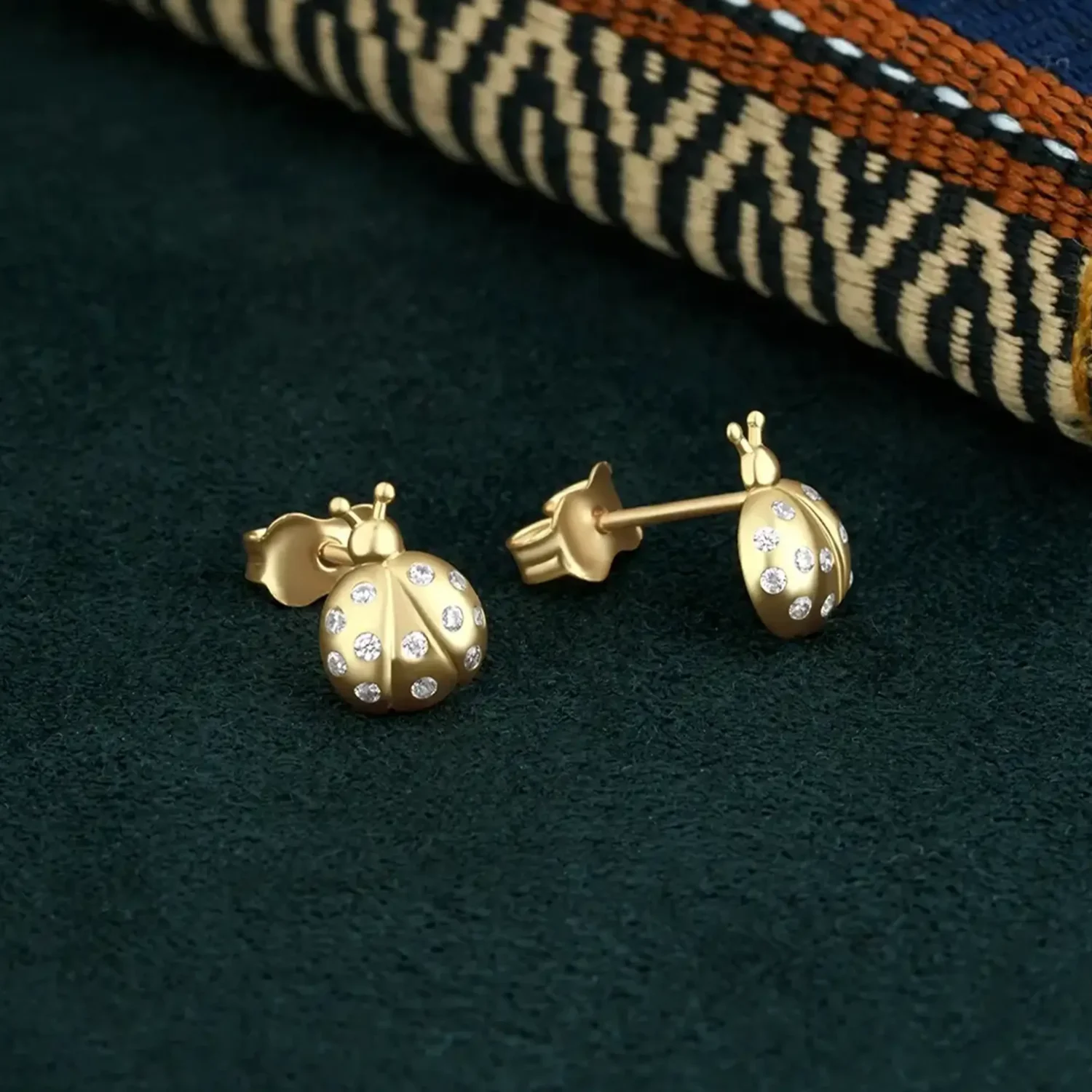 Diamond Ladybug Earrings 10mm