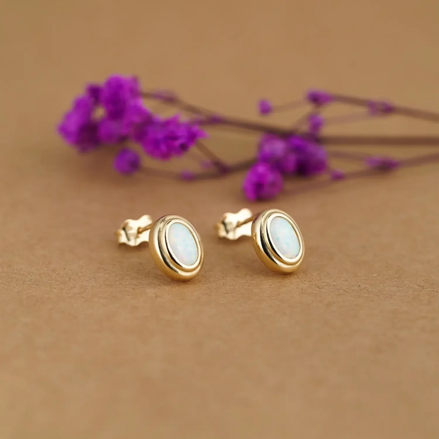 Opal Earrings 10x8mm 14K Gold - Image 5