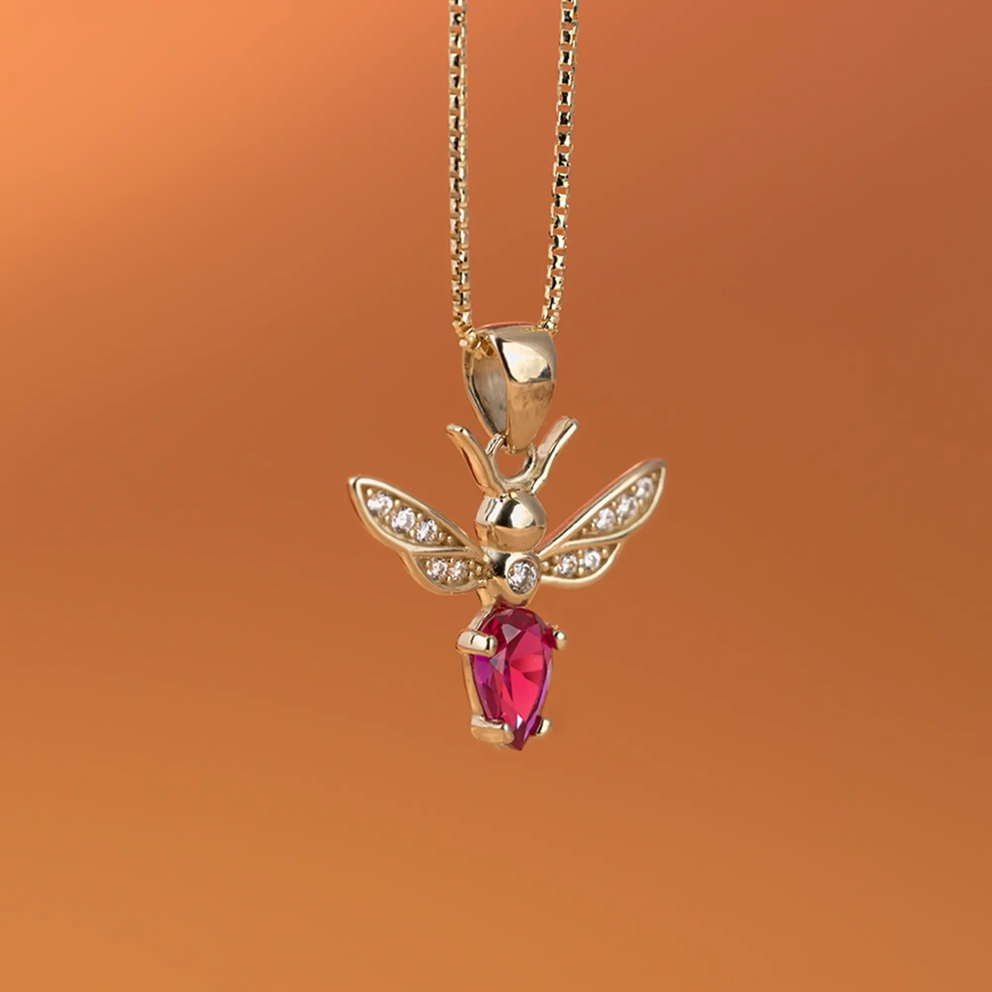 Ruby Bee Pendant 14x16mm 9N Ruby Bee Necklace 14x16mm 14K Gold - Image 1