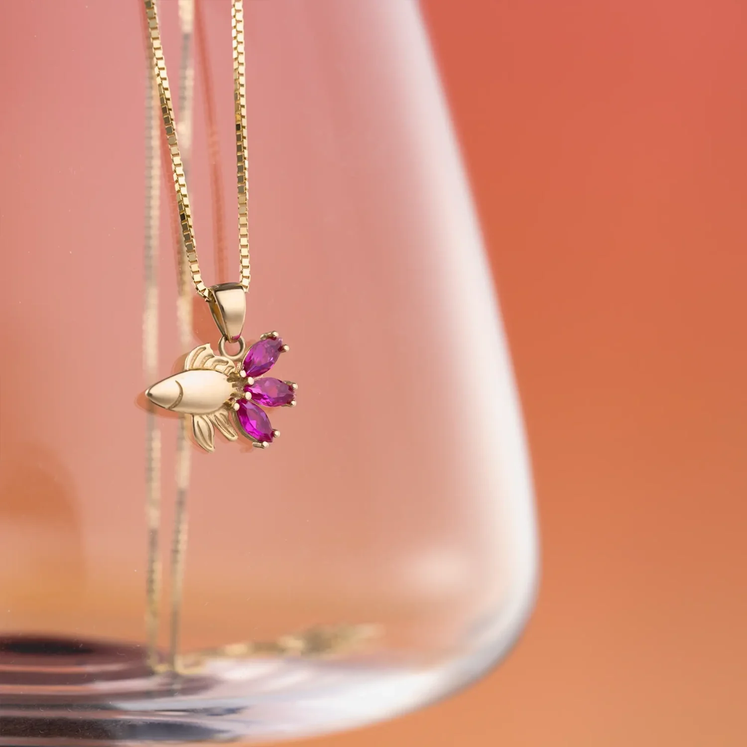 Ruby Goldfish Necklace 10x14mm 14K Gold - Image 2