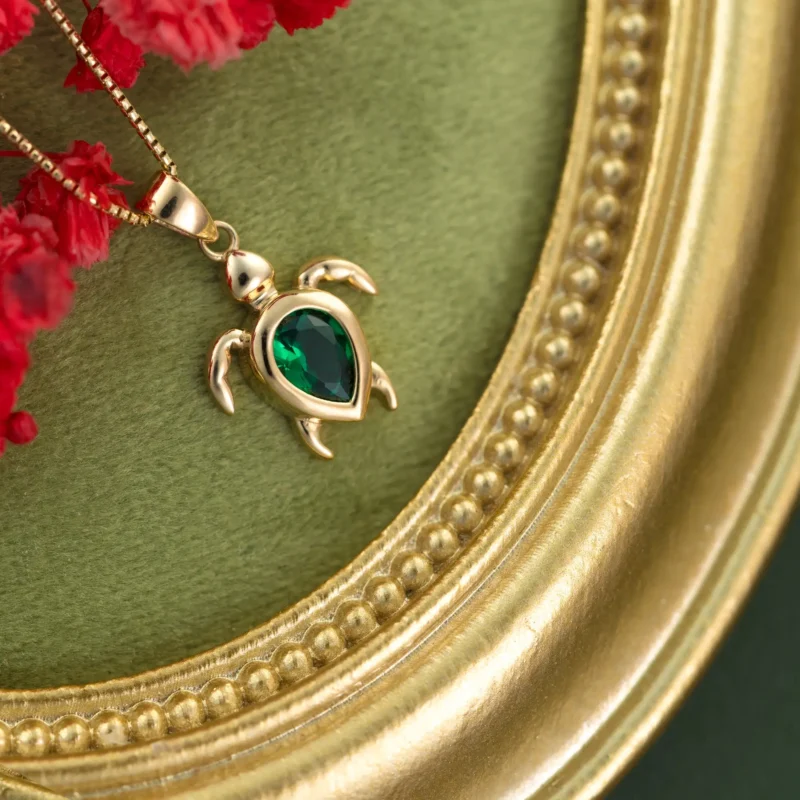 Emerald Turtle Necklace 14x13mm 14K Gold 8