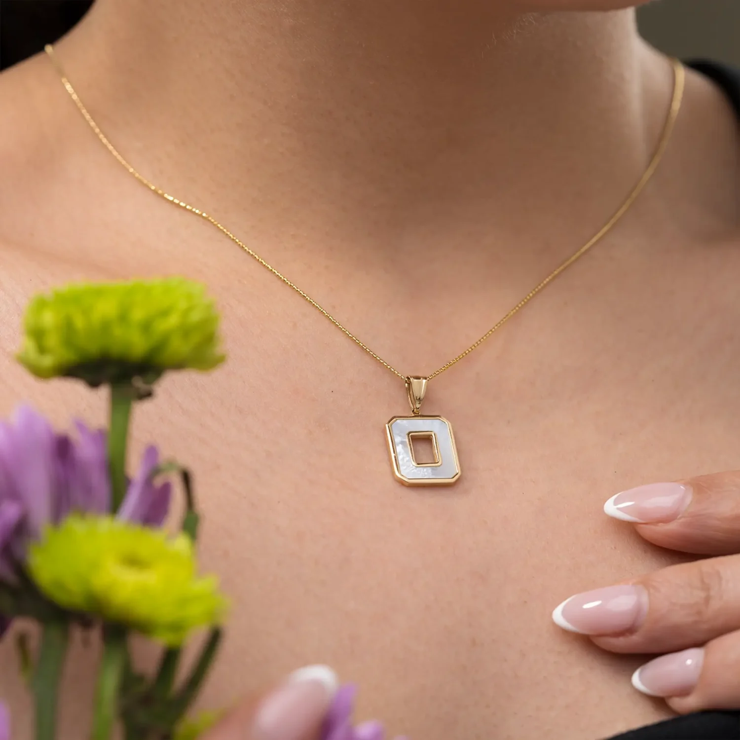 Square Pearl Necklace 15x13mm 14K Gold - Image 4