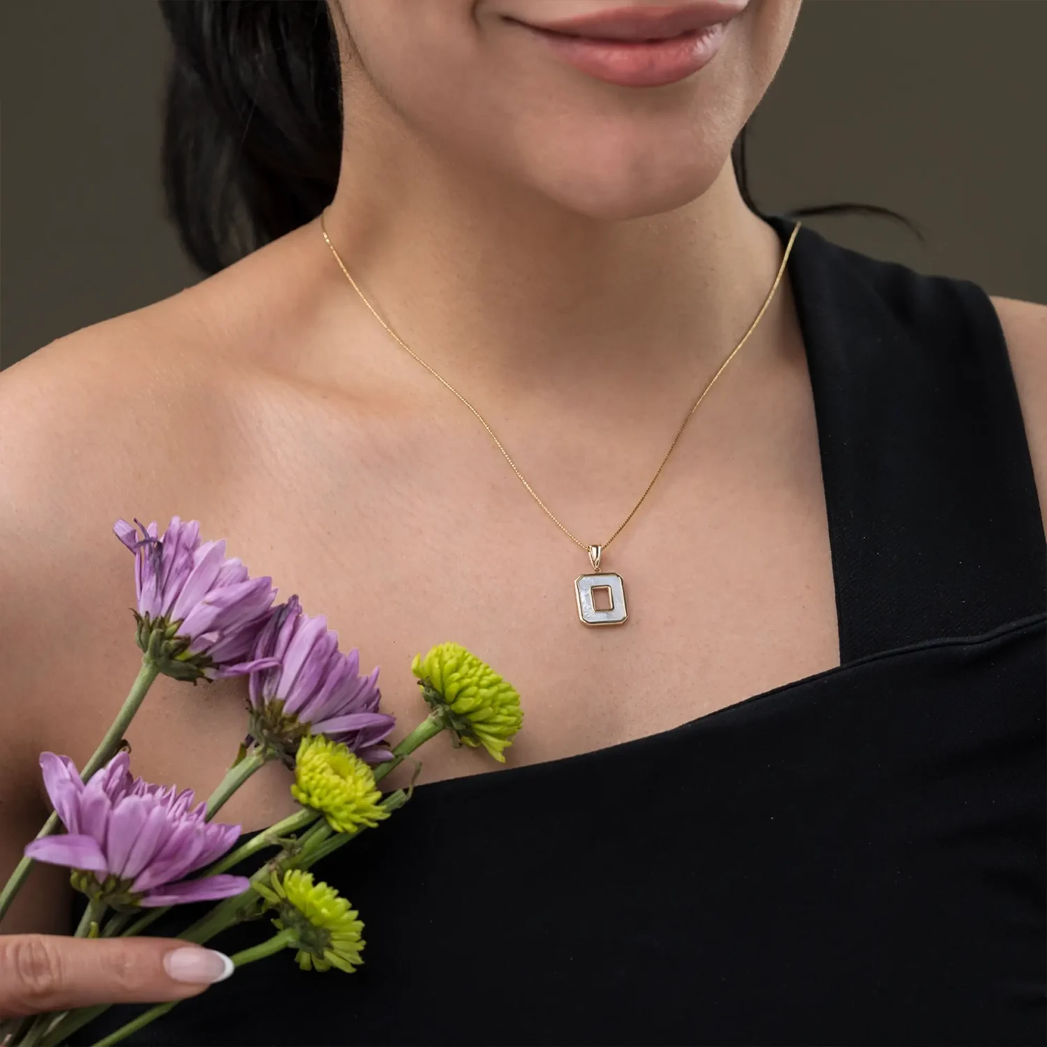 Square Pearl Necklace 15x13mm 14K Gold - Image 2