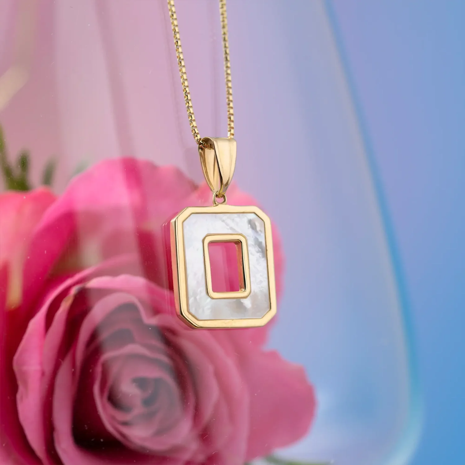 Square Pearl Necklace 15x13mm 14K Gold - Image 9