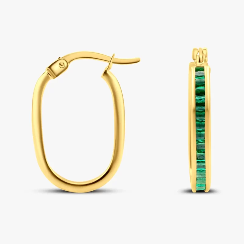 Emerald Hoop Earrings 21x14mm 14K Gold 1