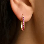 Ruby Hoop Earrings 21x14mm 14K Gold