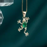 Emerald Frog Necklace 18x12mm 14K Gold