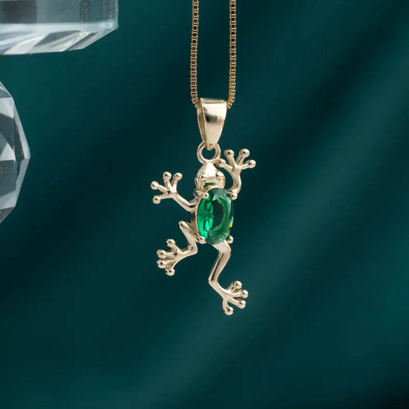 Emerald Frog Necklace 18x12mm 14K Gold 22