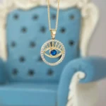 Diamond Evil Eye Necklace 14mm 10K Gold