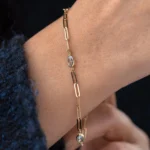 Blue Topaz Paperclip Bracelet 8x3mm 10K Gold