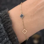 Black Clover Bracelet 7mm 3 Charms 10K Gold