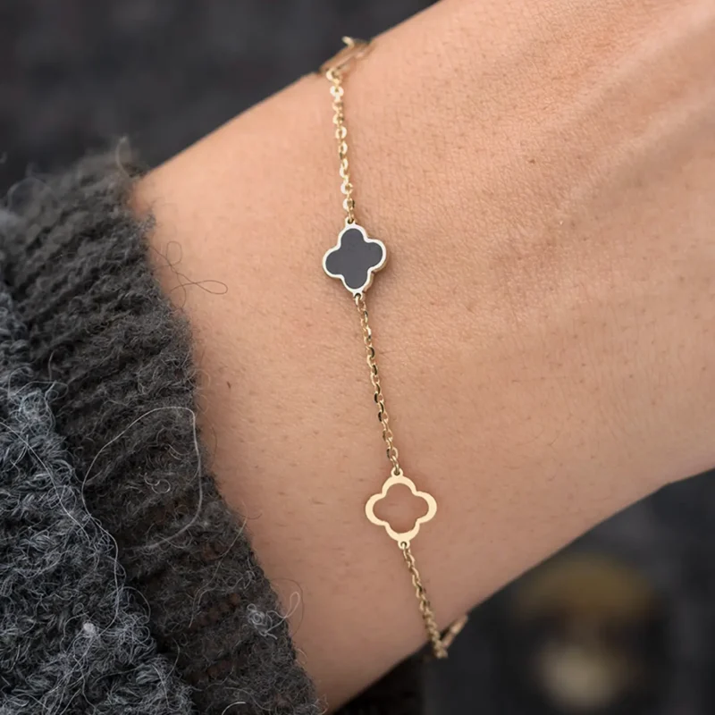 Black Clover Bracelet 7mm 3 Charms 10K Gold 1