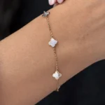 Pearl Clover Bracelet 7mm 5 Charms 10K Gold