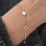 Pearl Clover Bracelet 7mm 3 Charms 10K Gold