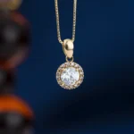 Diamond Halo Necklace 10K Gold