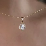 Diamond Halo Necklace 10K Gold