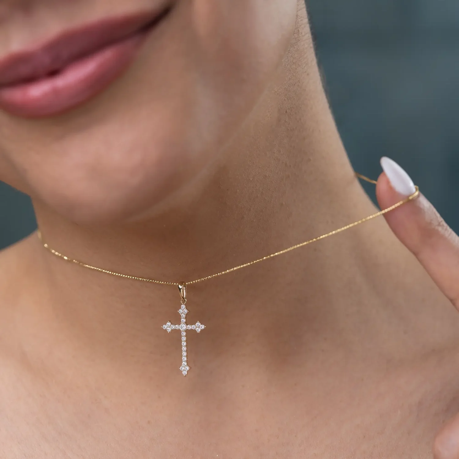 Diamond Cross Necklace 23mm 10K Gold - Image 3