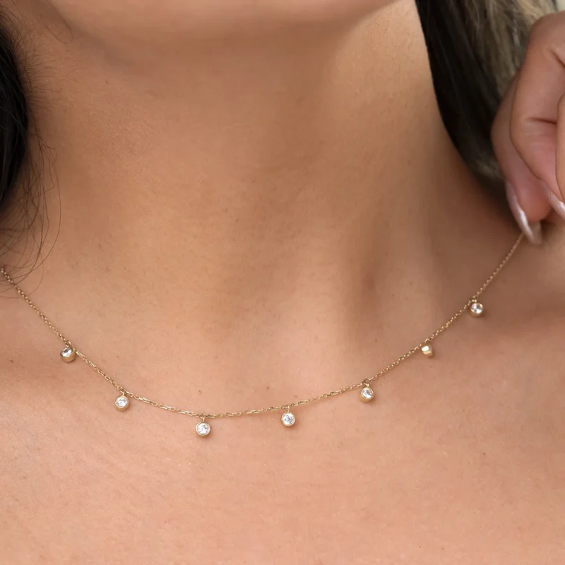 Dangling Diamond Necklace 10K Gold 6