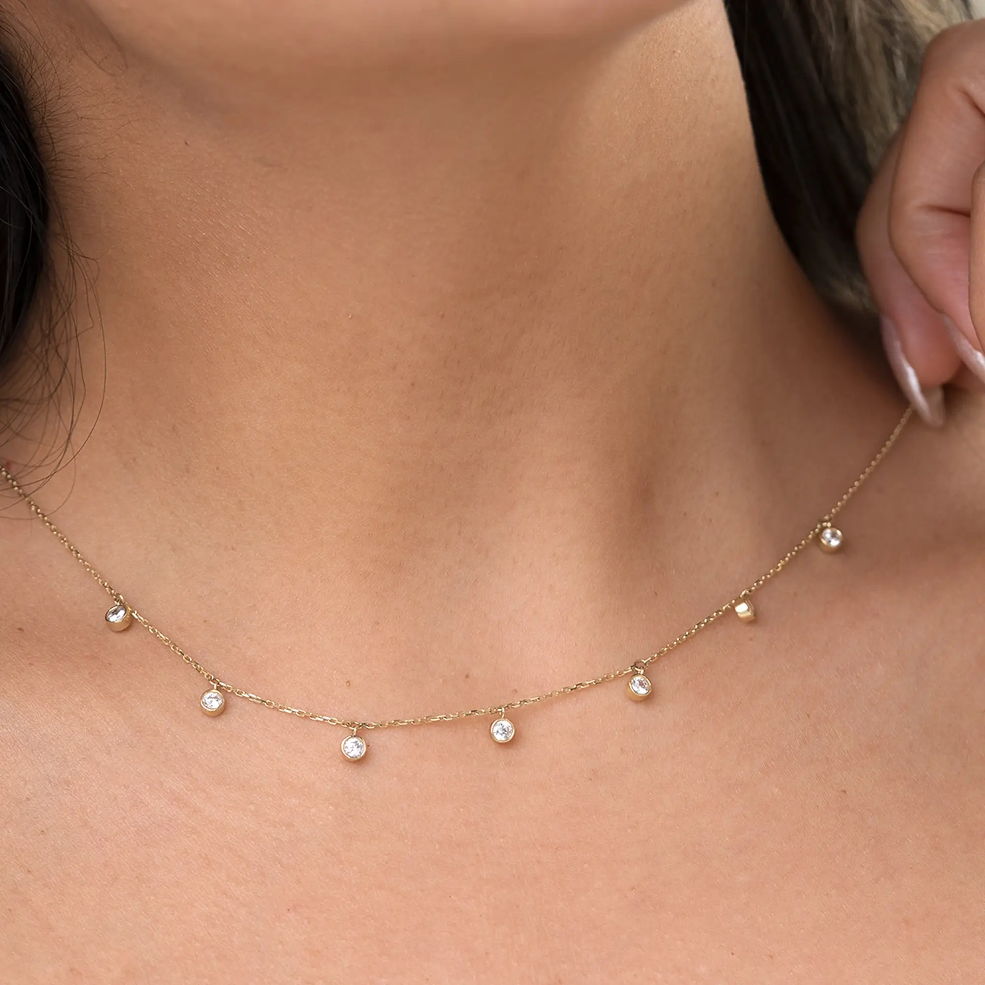 Dangling Diamond Necklace 10K Gold 6 Dangling Diamond Necklace 10K Gold - Image 1