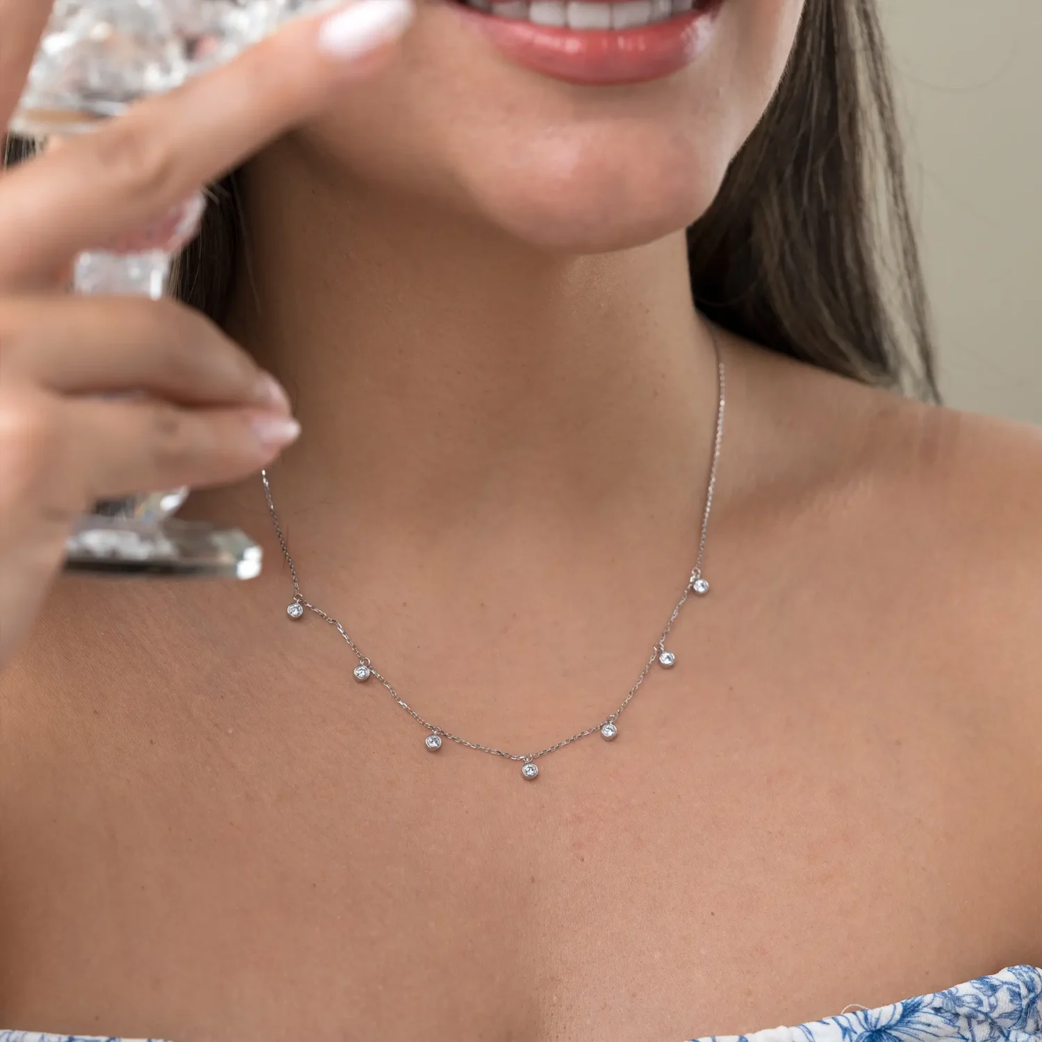 Dangling Diamond Necklace 10K White Gold - Image 5
