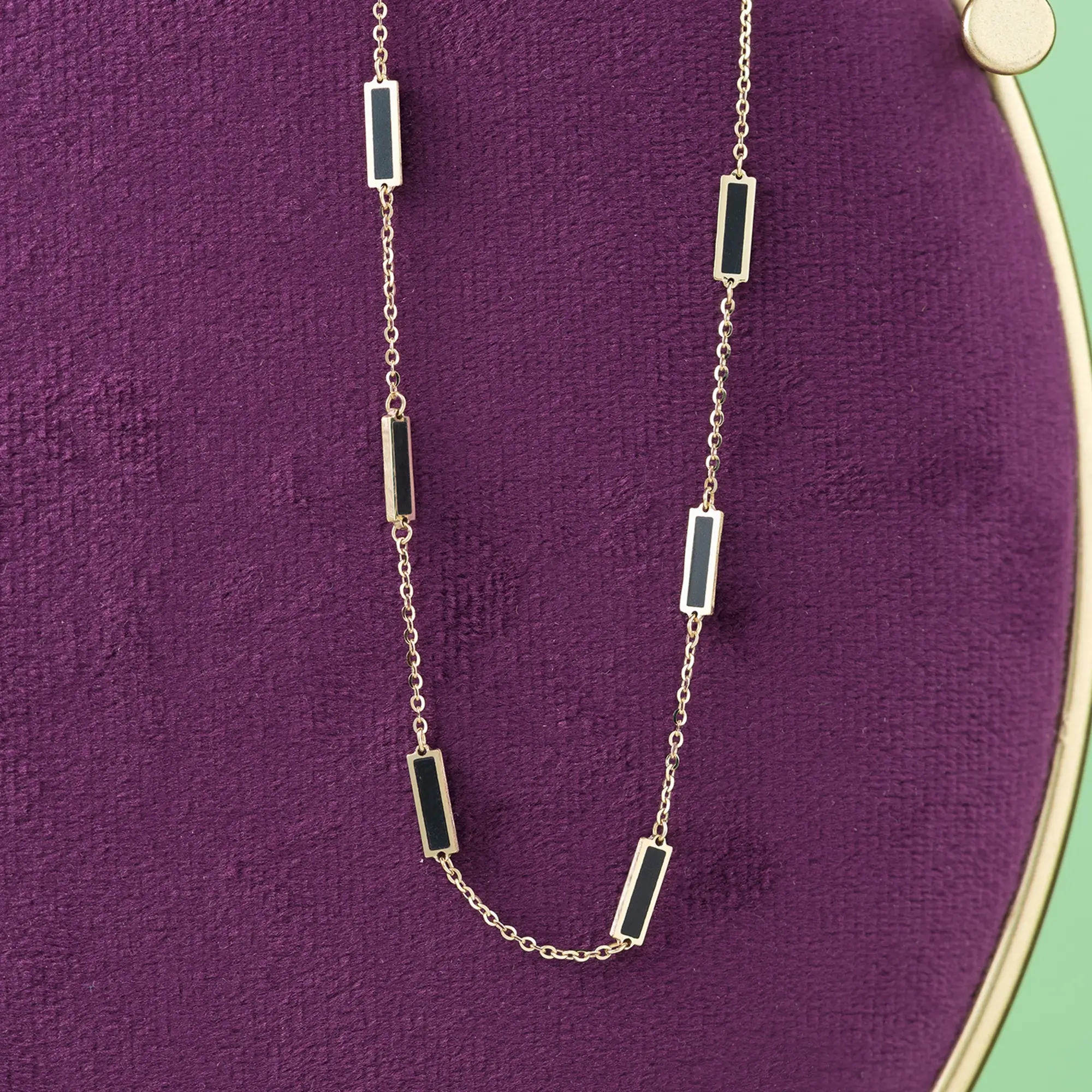 Black Onyx Necklace 9mm 10K Gold 2 Black Onyx Necklace 9mm 10K Gold - Image 1