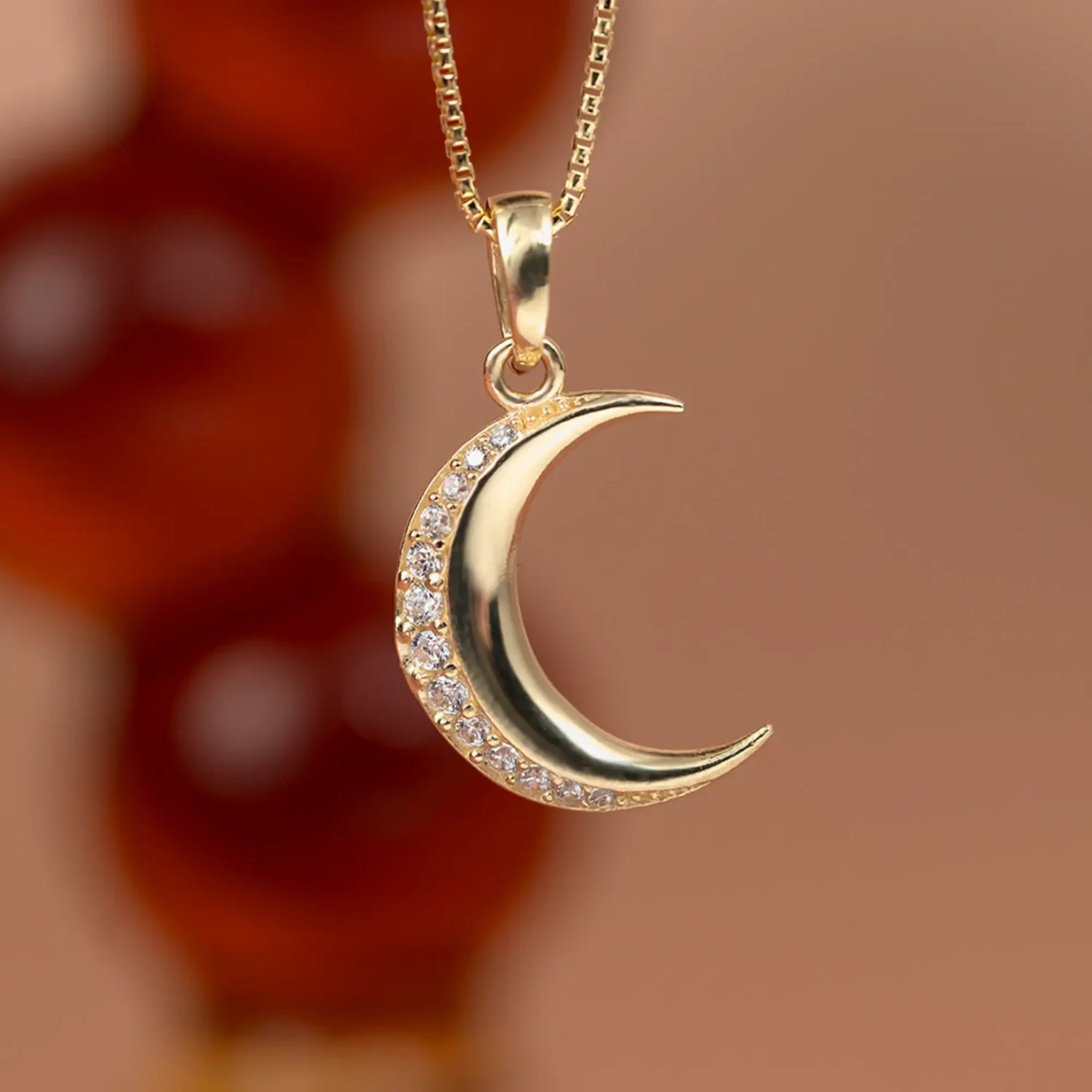 Crescent Moon Necklace 14mm 10K Gold