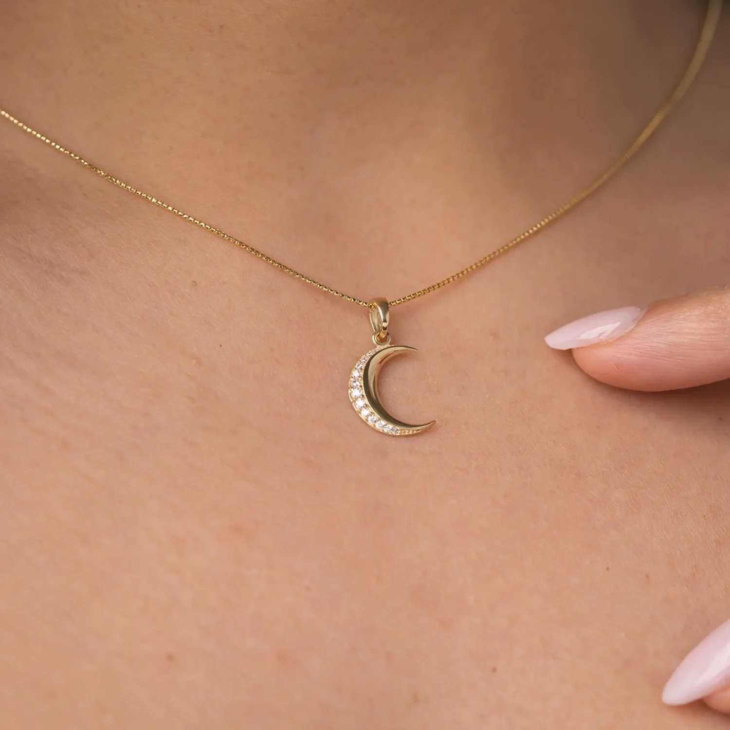 Crescent Moon Necklace 14mm 10K Gold - Image 2