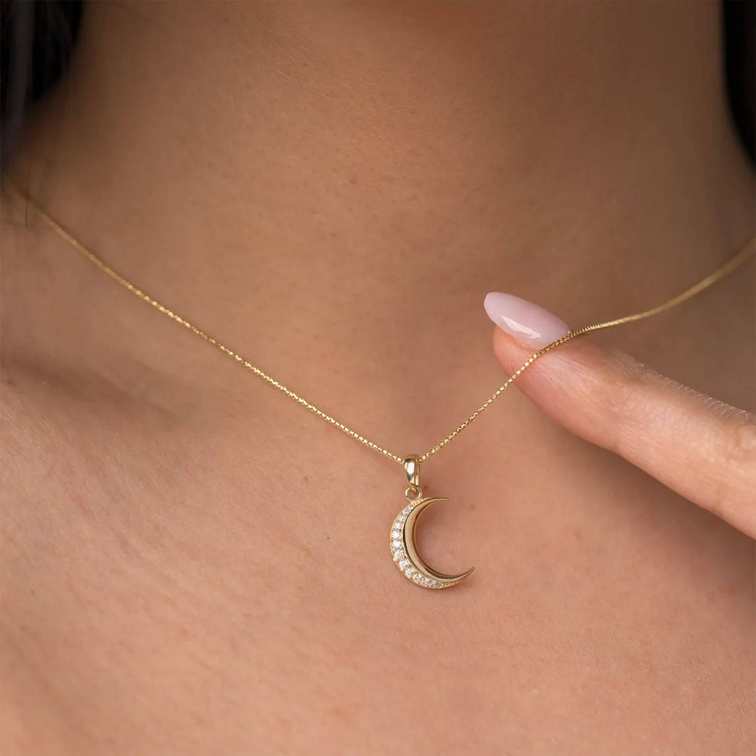 Crescent Moon Necklace 14mm 10K Gold - Image 5