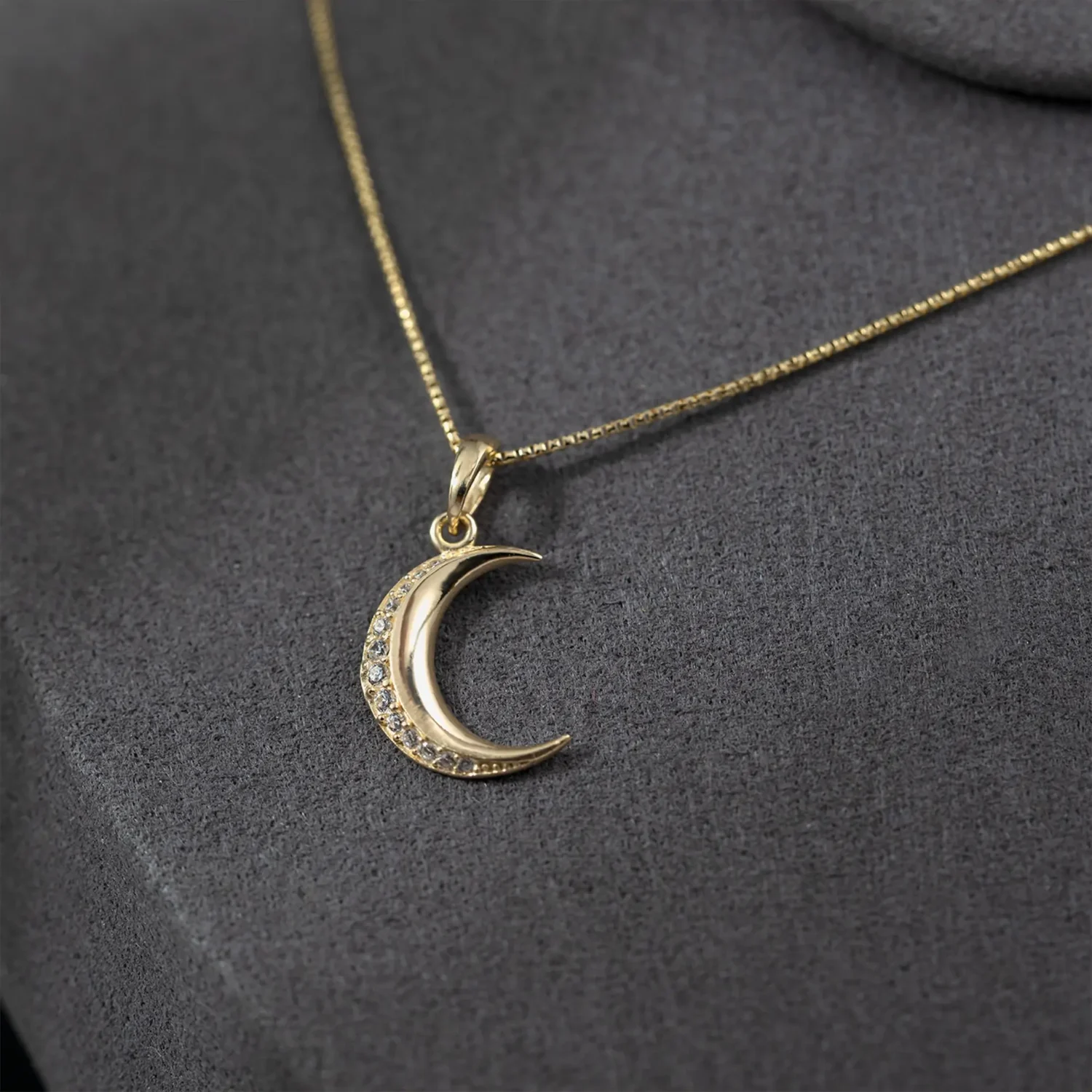 Crescent Moon Necklace 14mm 10K Gold - Image 3