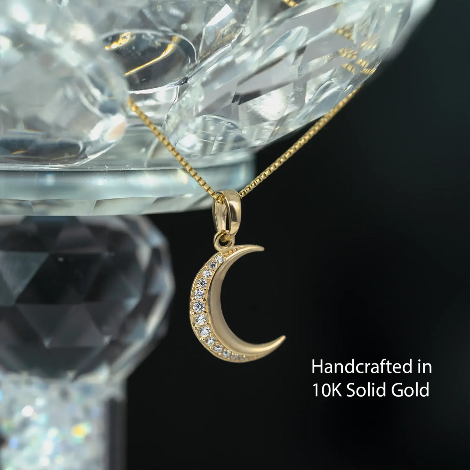 Crescent Moon Necklace 14mm 10K Gold - Image 4