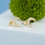 Crescent Moon Stud Earrings 9 mm 10K Gold