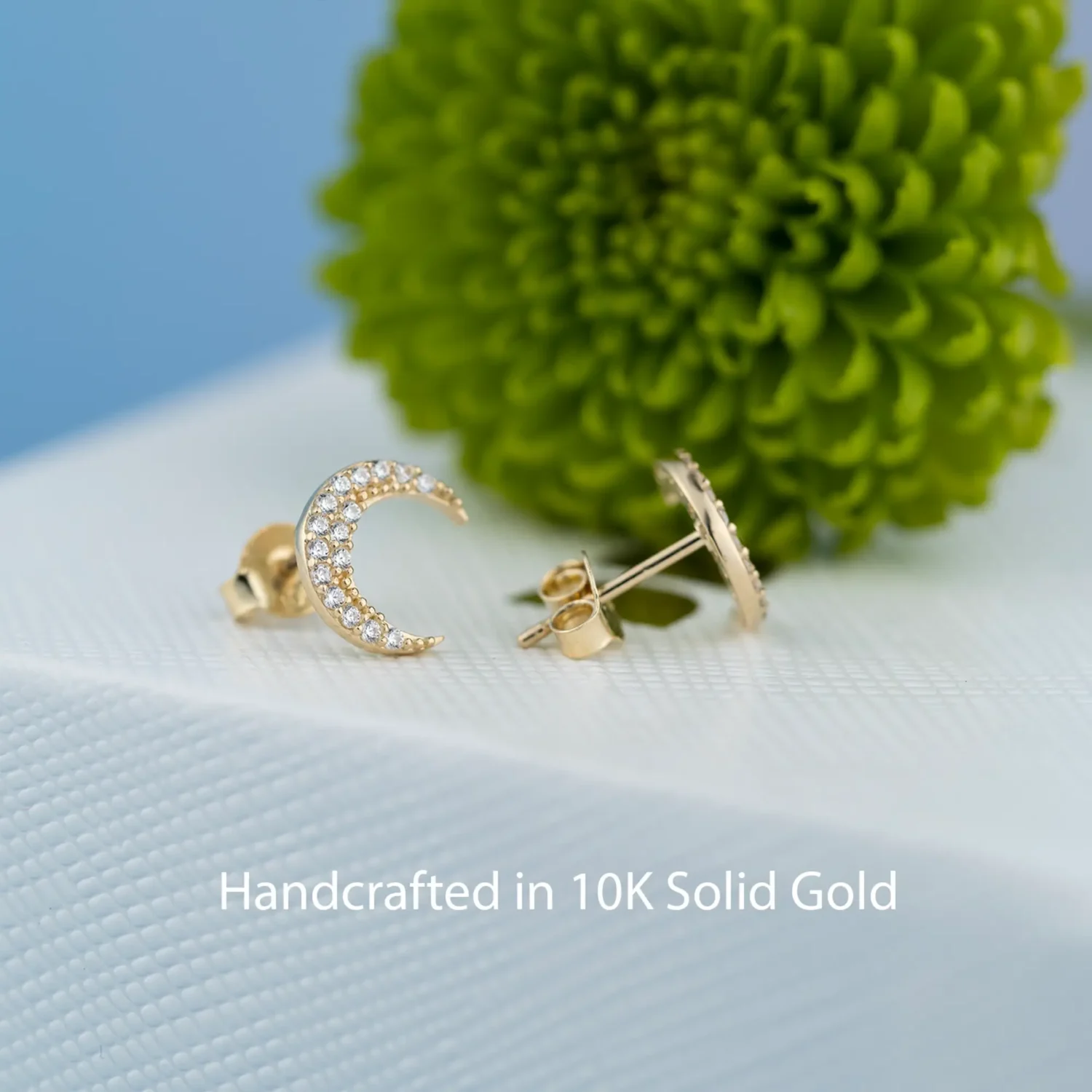 Crescent Moon Stud Earrings 9 mm 10K Gold - Image 4